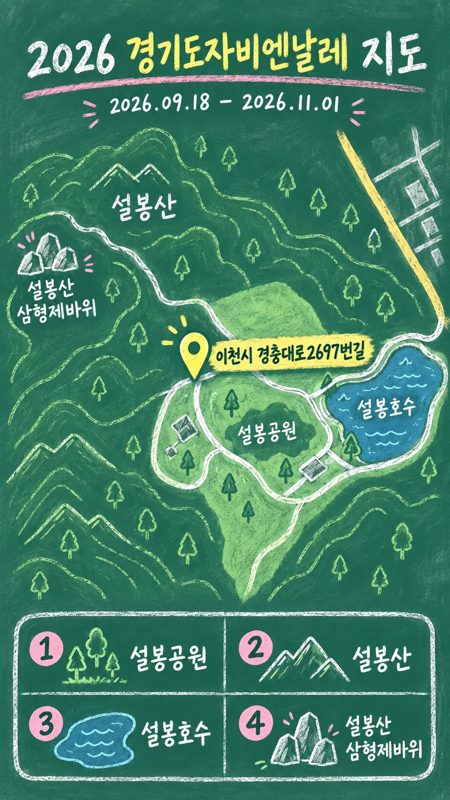2026 경기도자비엔날레 원본 지도 이미지를 바탕으로 imagegen이 재구성한 칠판 판서형 그림지도