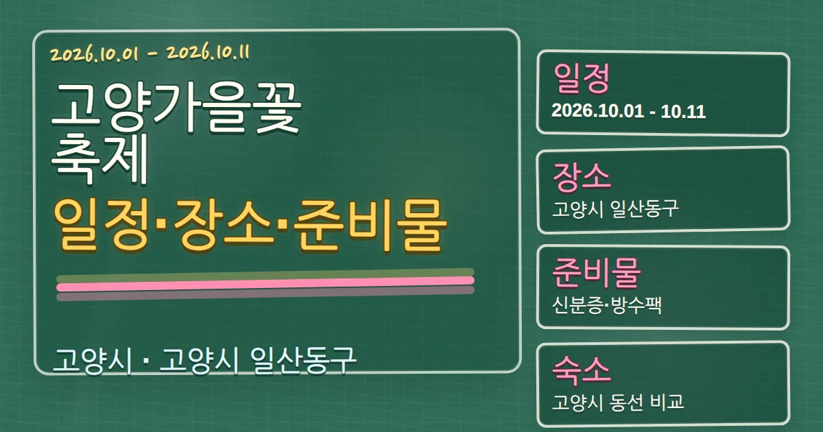 2026 고양가을꽃축제 일정·장소·준비물과 숙소 동선 칠판 판서형 대표 이미지