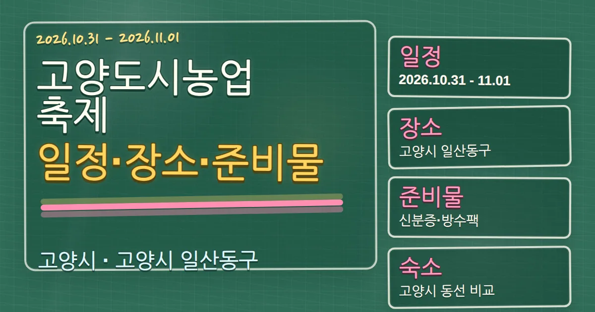 2026 고양도시농업축제 일정·장소·준비물과 숙소 동선 칠판 판서형 대표 이미지