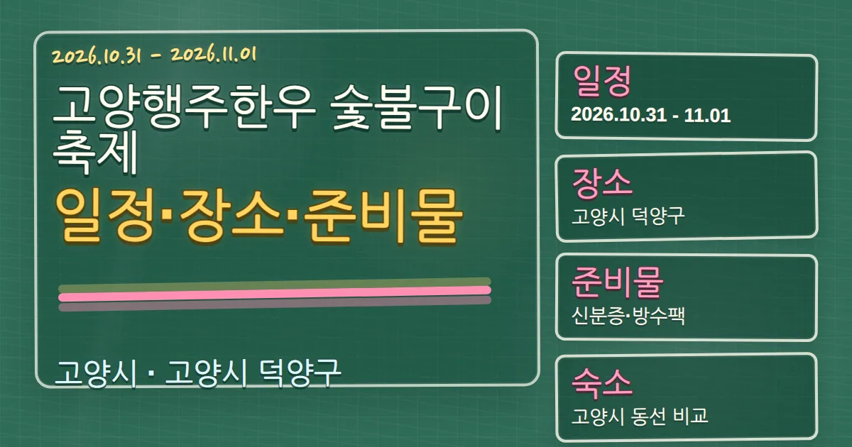 2026 고양행주한우 숯불구이축제 일정·장소·준비물·숙소 동선 칠판 판서형 대표 이미지