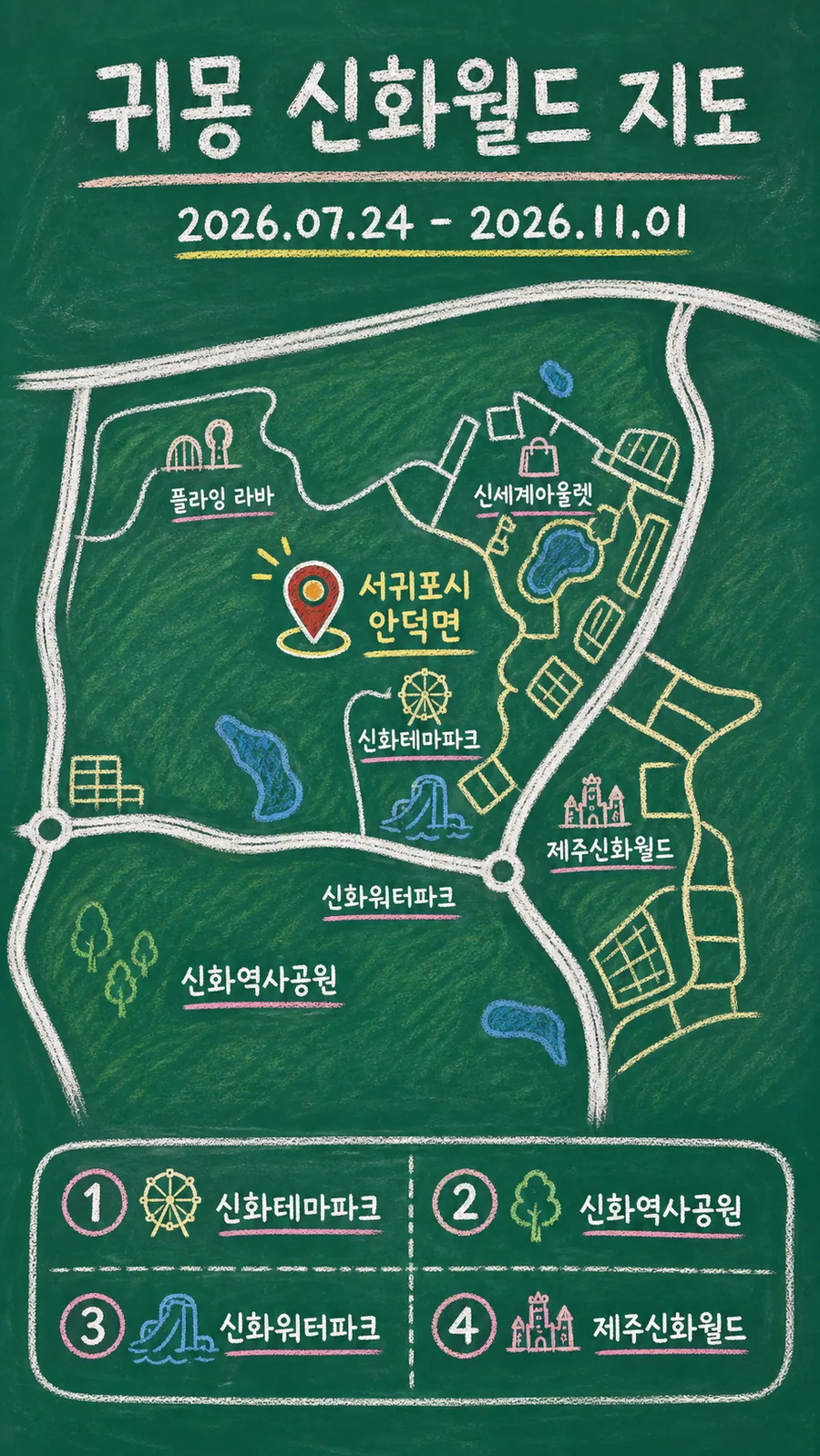 귀몽 신화월드 원본 지도 이미지를 바탕으로 imagegen이 재구성한 칠판 판서형 그림지도