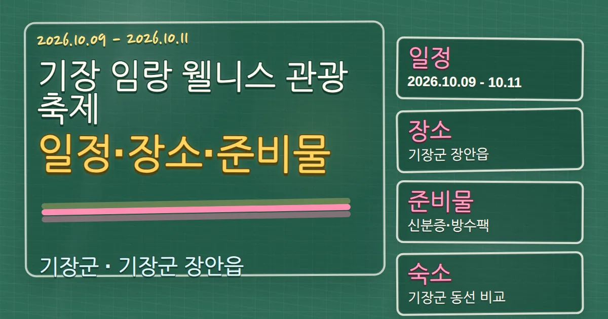 2026 기장 임랑 웰니스 관광축제 일정·장소·준비물과 숙소 가이드 칠판 판서형 대표 이미지