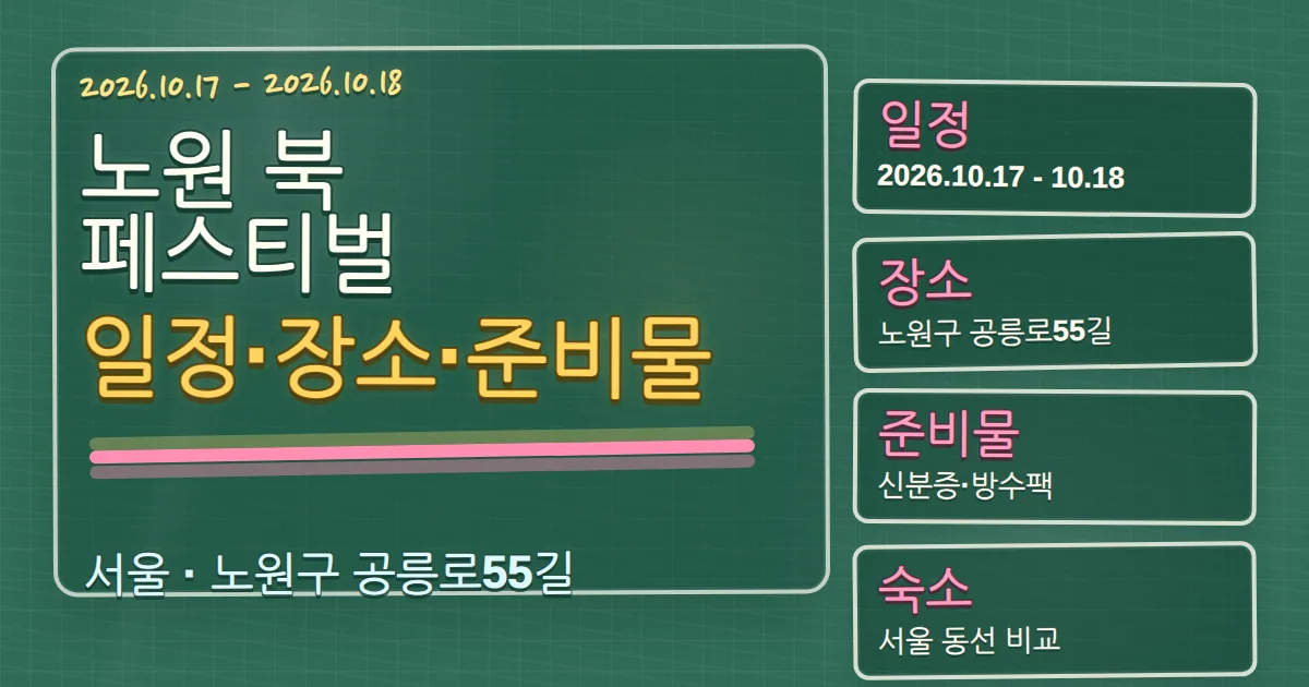 2026 노원 북 페스티벌 일정·장소·준비물과 숙소 동선 칠판 판서형 대표 이미지