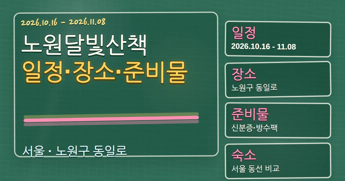 2026 노원달빛산책 일정·장소·준비물과 숙소 동선 칠판 판서형 대표 이미지