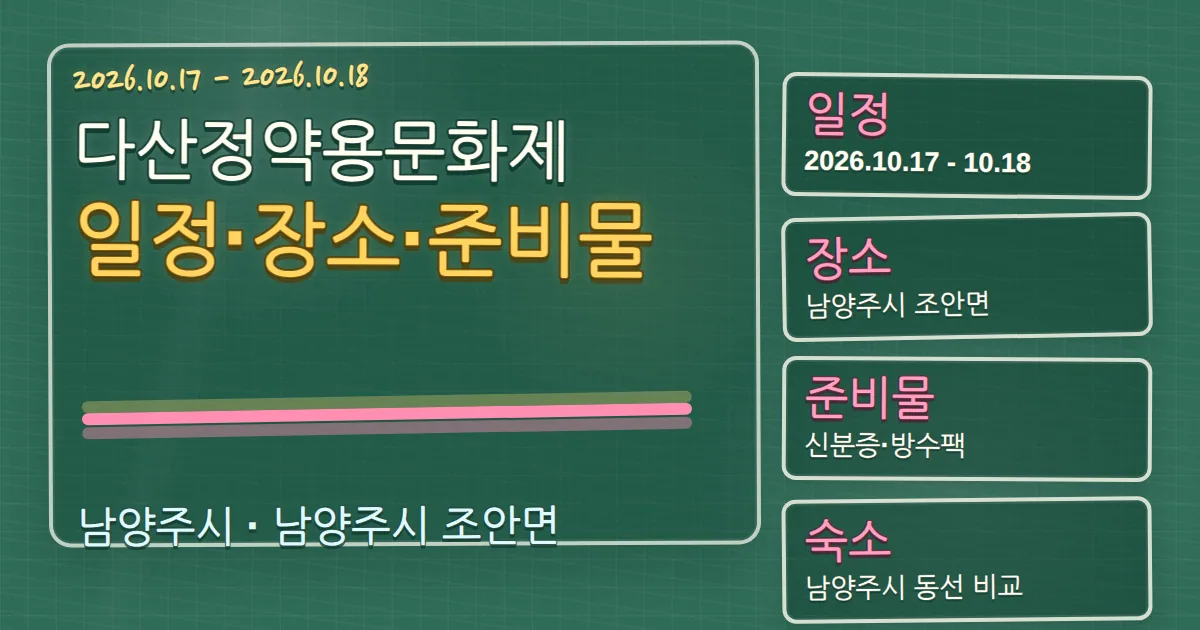 2026 다산정약용문화제 일정·장소·준비물과 숙소 동선 칠판 판서형 대표 이미지