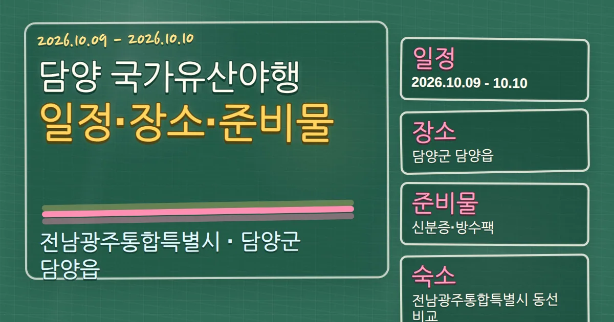 2026 담양 국가유산야행 일정·장소·준비물, 숙소 동선까지 칠판 판서형 대표 이미지