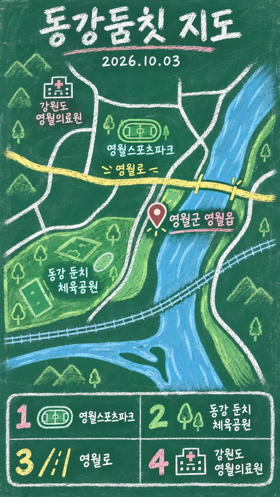동강둠칫 원본 지도 이미지를 바탕으로 imagegen이 재구성한 칠판 판서형 그림지도