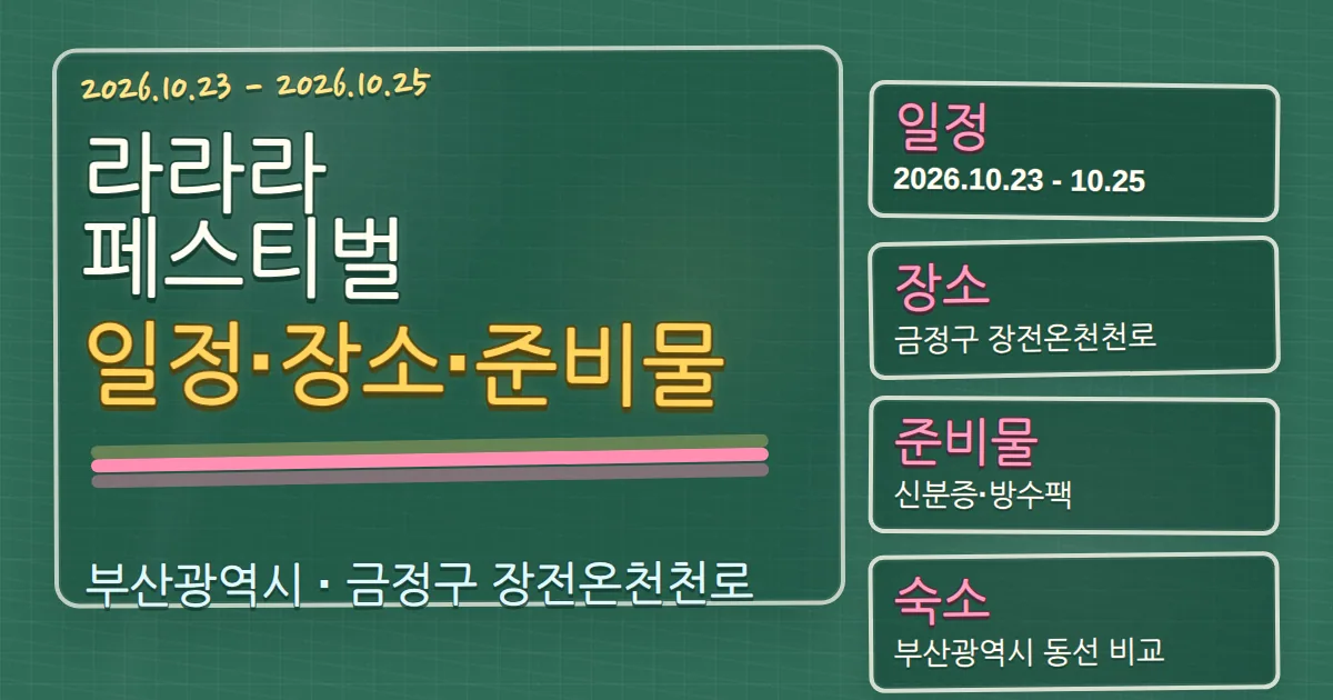 2026 라라라 페스티벌 일정·장소·준비물과 숙소 동선 칠판 판서형 대표 이미지