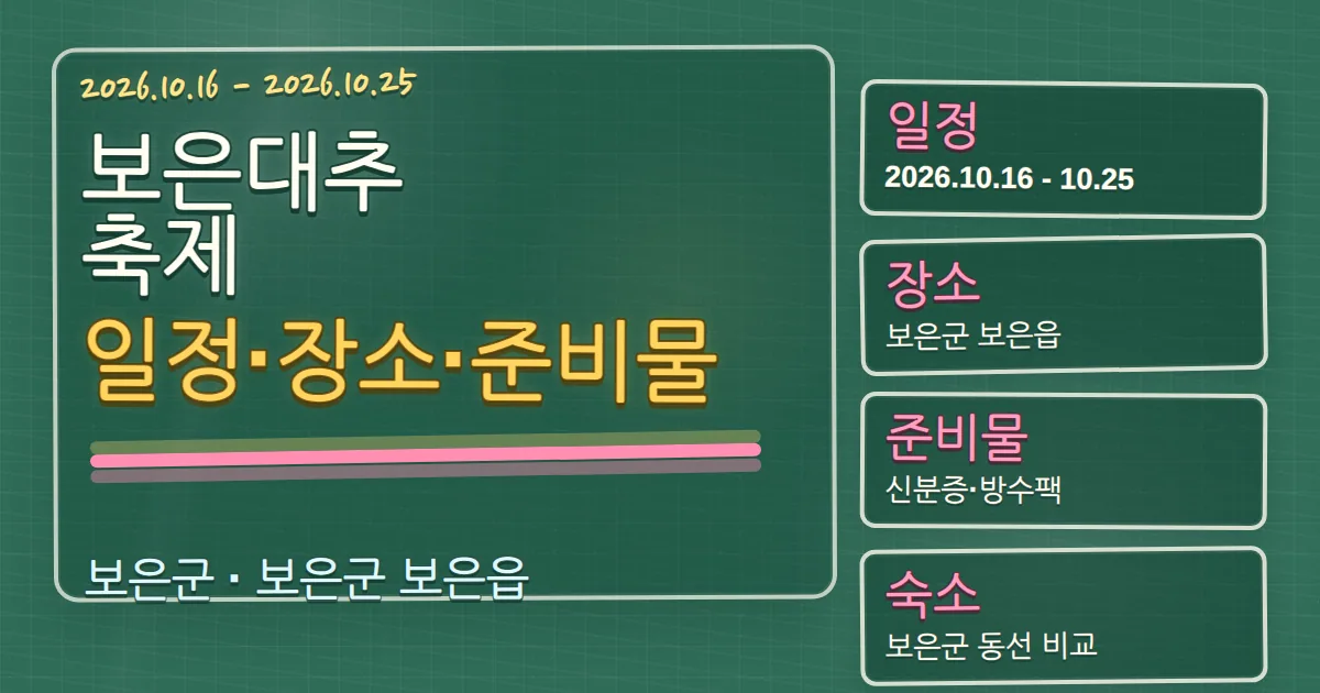 2026 보은대추 축제 일정·장소·준비물과 보은군 숙소 동선 가이드 칠판 판서형 대표 이미지