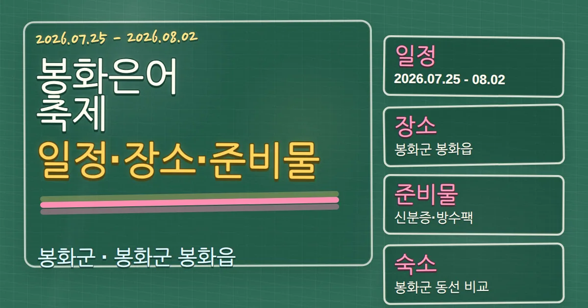 2026 봉화은어축제 일정·장소·준비물과 봉화군 숙소 동선 칠판 판서형 대표 이미지
