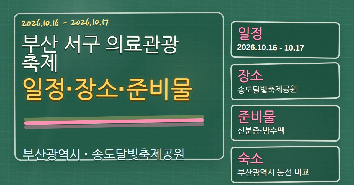 2026 부산 서구 의료관광축제 일정·장소·준비물과 숙소 동선 칠판 판서형 대표 이미지