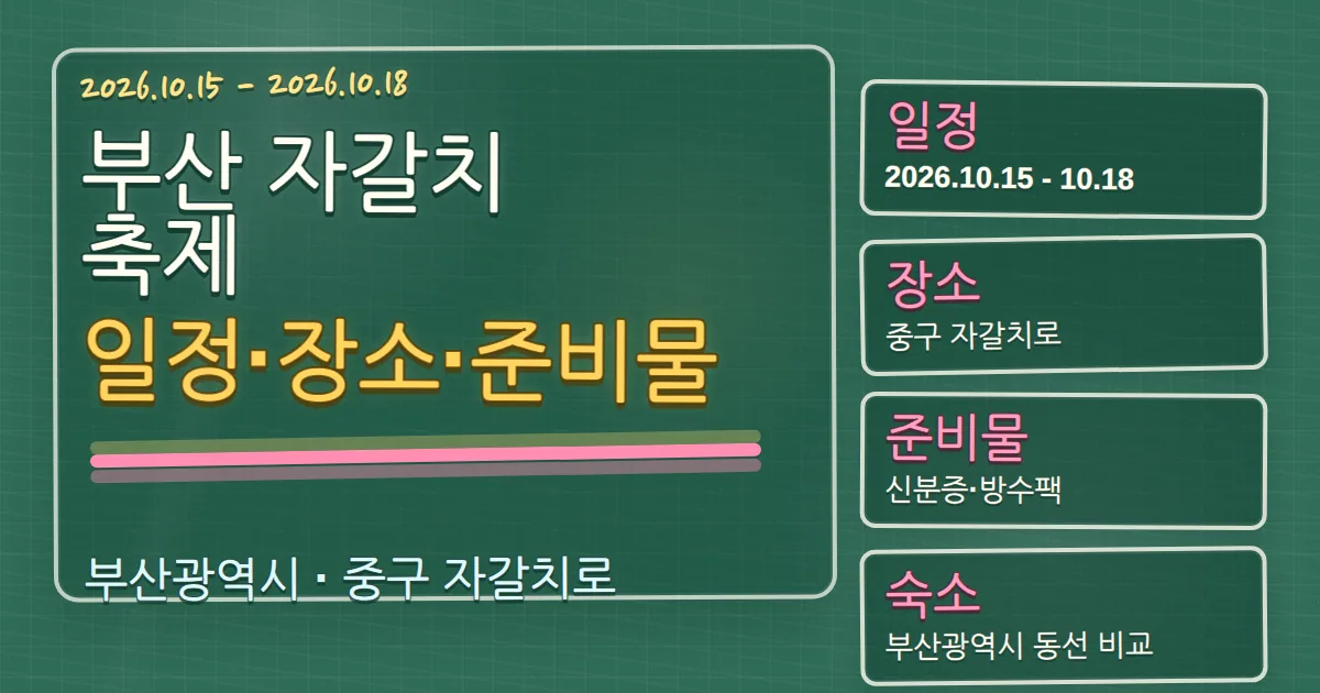 2026 부산 자갈치축제 일정·장소·준비물과 숙소 동선 칠판 판서형 대표 이미지