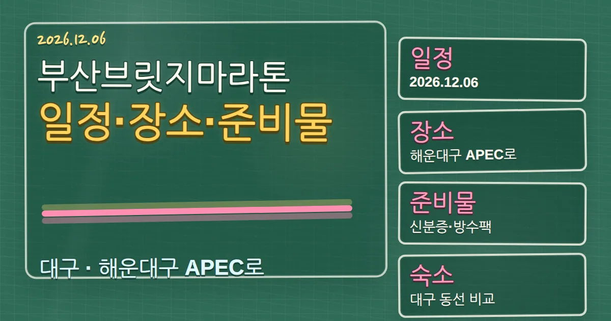 2026 부산브릿지마라톤 일정·장소·준비물, 해운대구 숙소 동선까지 칠판 판서형 대표 이미지