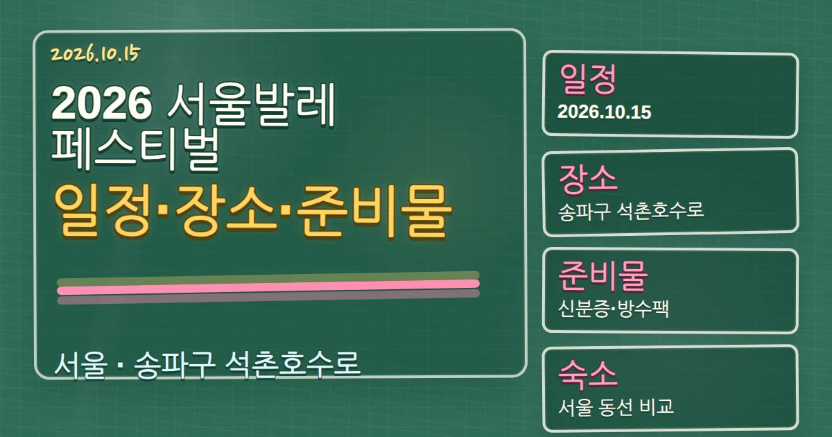2026 서울발레페스티벌 일정·장소·준비물과 송파구 숙소 동선 칠판 판서형 대표 이미지