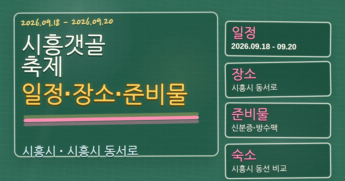 2026 시흥갯골축제 일정·장소·준비물, 시흥시 숙소 동선까지 칠판 판서형 대표 이미지