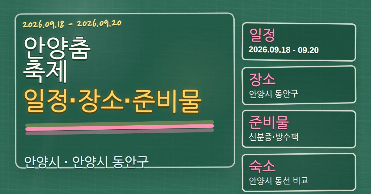 2026 안양춤축제 일정·장소·준비물과 동안구 숙소 동선 칠판 판서형 대표 이미지