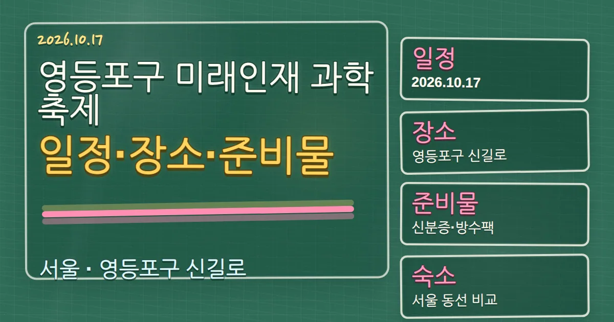 2026 영등포구 미래인재 과학축제 일정·장소·준비물과 숙소 동선 칠판 판서형 대표 이미지