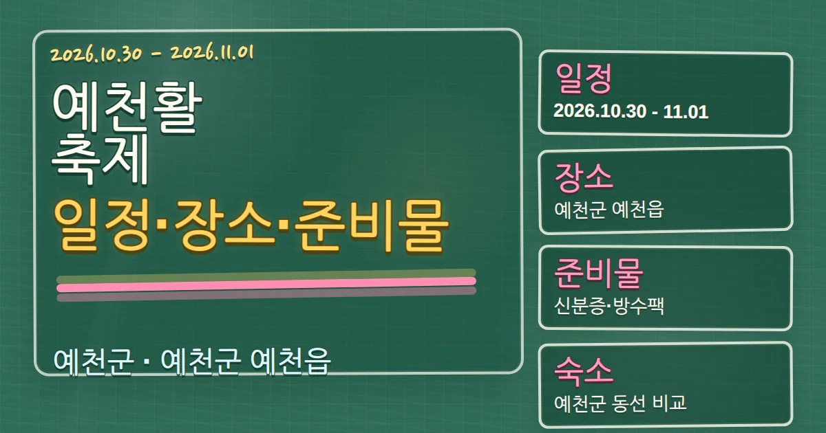 2026 예천활축제 일정·장소·준비물과 숙소 동선 안내 칠판 판서형 대표 이미지