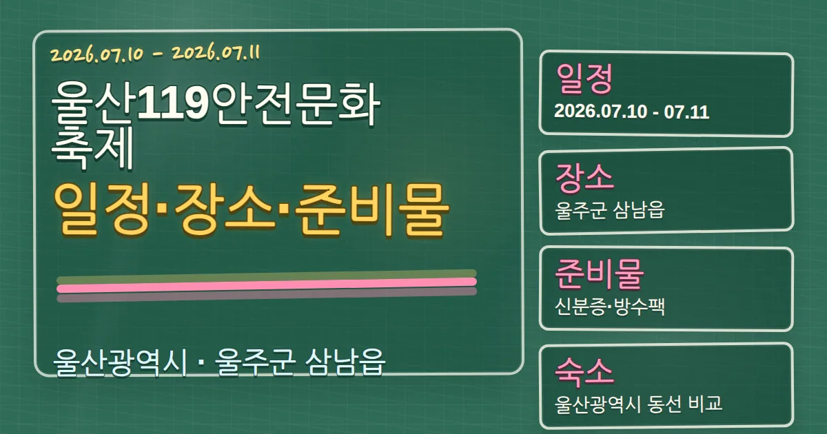 2026 울산119안전문화축제 일정·장소·준비물과 울주군 숙소 동선 칠판 판서형 대표 이미지