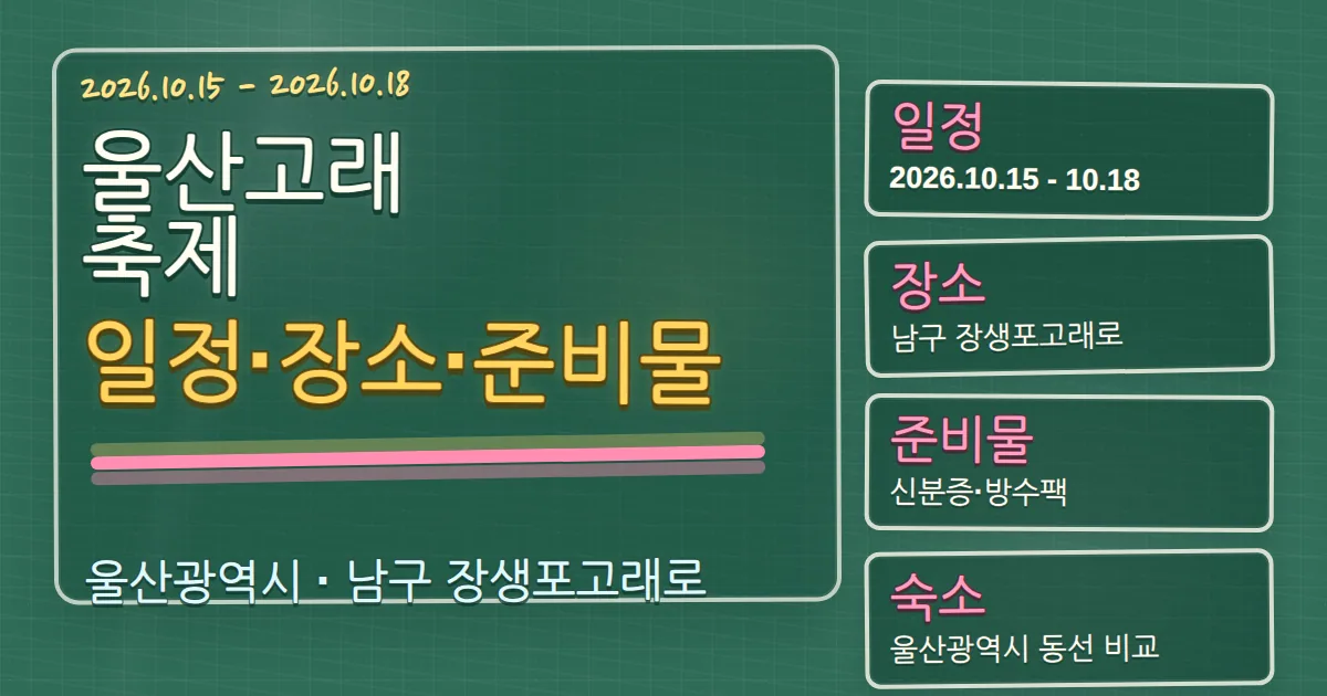2026 울산고래축제 일정·장소·준비물과 남구 숙소 동선 칠판 판서형 대표 이미지