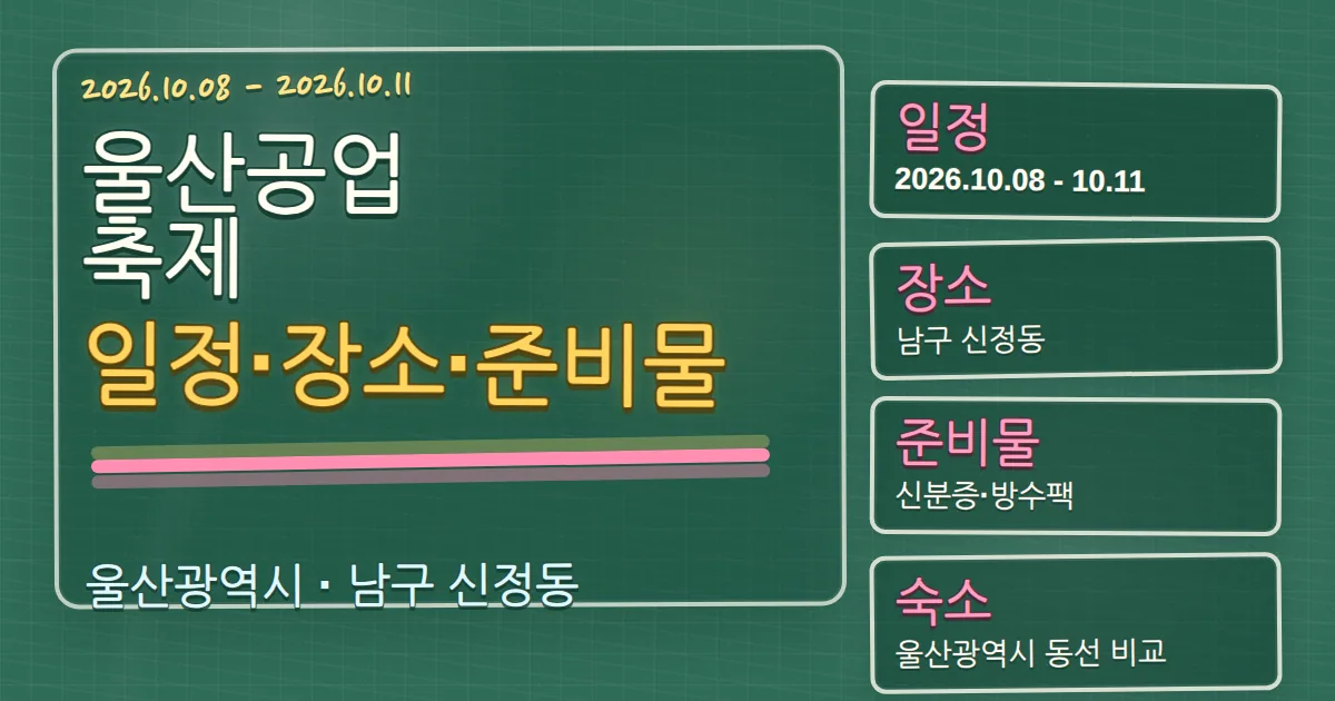 2026 울산공업축제 일정·장소·준비물과 남구 숙소 가이드 칠판 판서형 대표 이미지