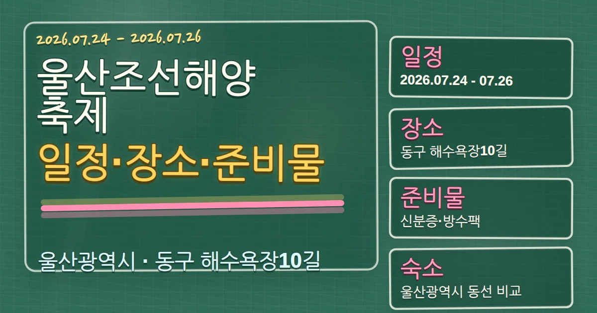 2026 울산조선해양축제 일정·장소·준비물과 동구 숙소 동선 가이드 칠판 판서형 대표 이미지