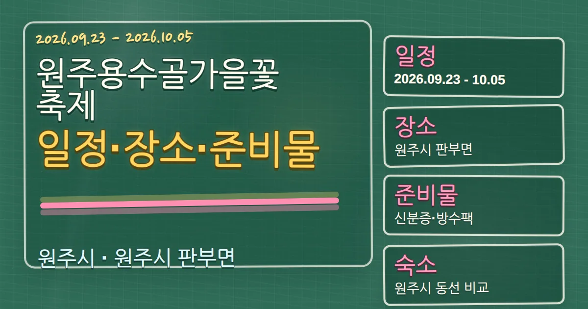 2026 원주용수골가을꽃축제 일정·장소·준비물과 숙소 동선 칠판 판서형 대표 이미지