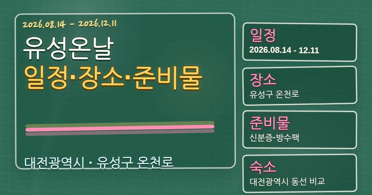 2026 유성온날 일정·장소·준비물과 유성구 숙소 동선 가이드 칠판 판서형 대표 이미지