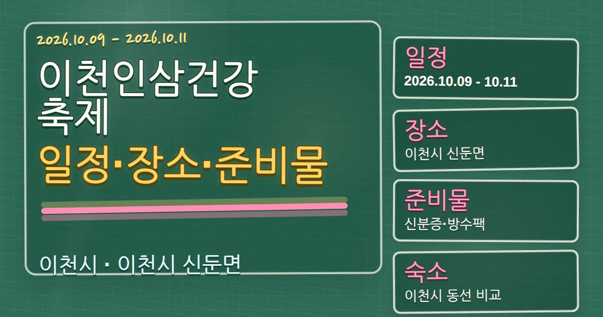 2026 이천인삼건강축제 일정·장소·준비물과 숙소 동선 칠판 판서형 대표 이미지