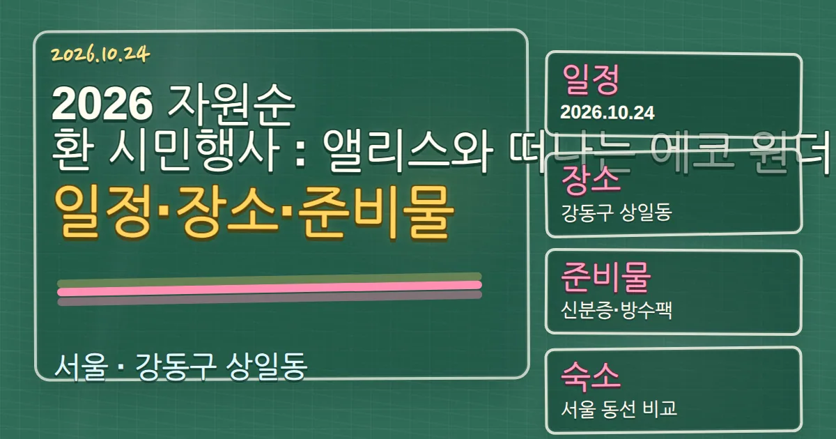 2026 자원순환 시민행사 앨리스와 떠나는 에코 원더랜드 일정·장소·준비물 칠판 판서형 대표 이미지