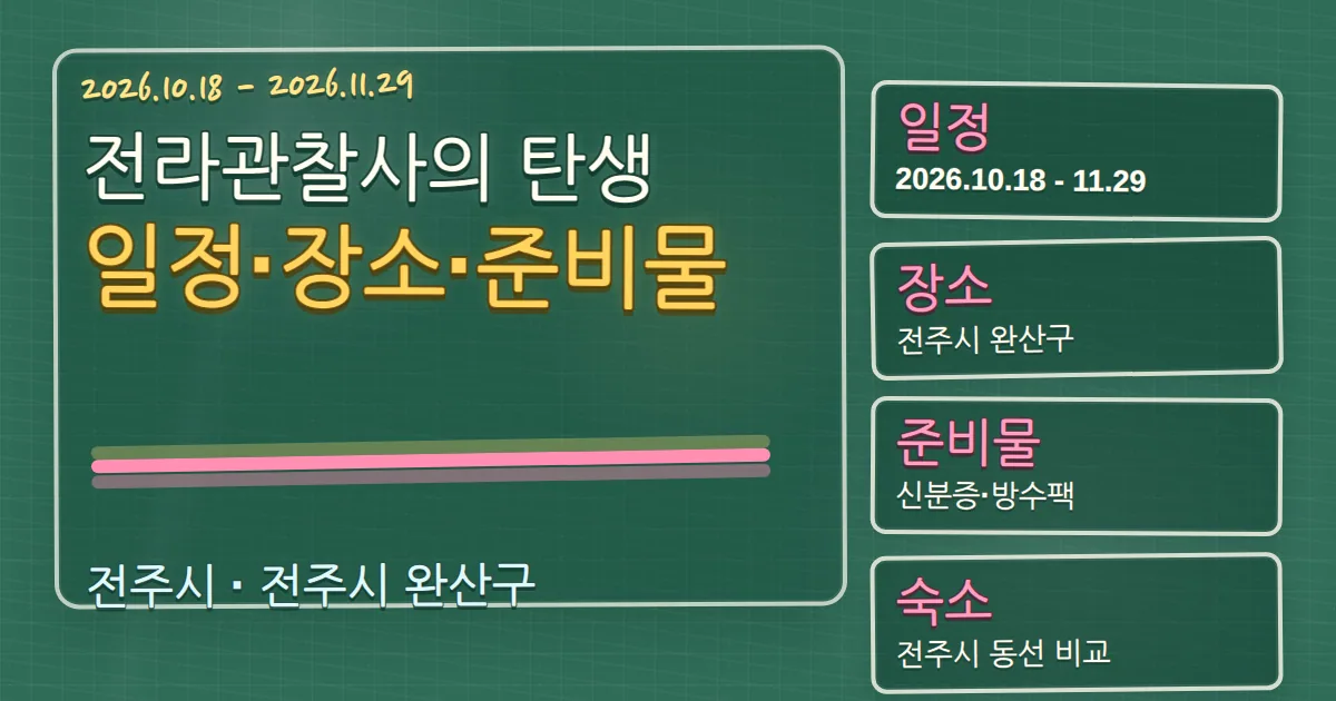 2026 전라관찰사의 탄생 일정·장소·준비물과 완산구 숙소 동선 칠판 판서형 대표 이미지