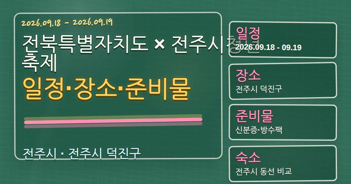 2026 전북특별자치도 × 전주시청년축제 일정·장소·준비물 안내 칠판 판서형 대표 이미지