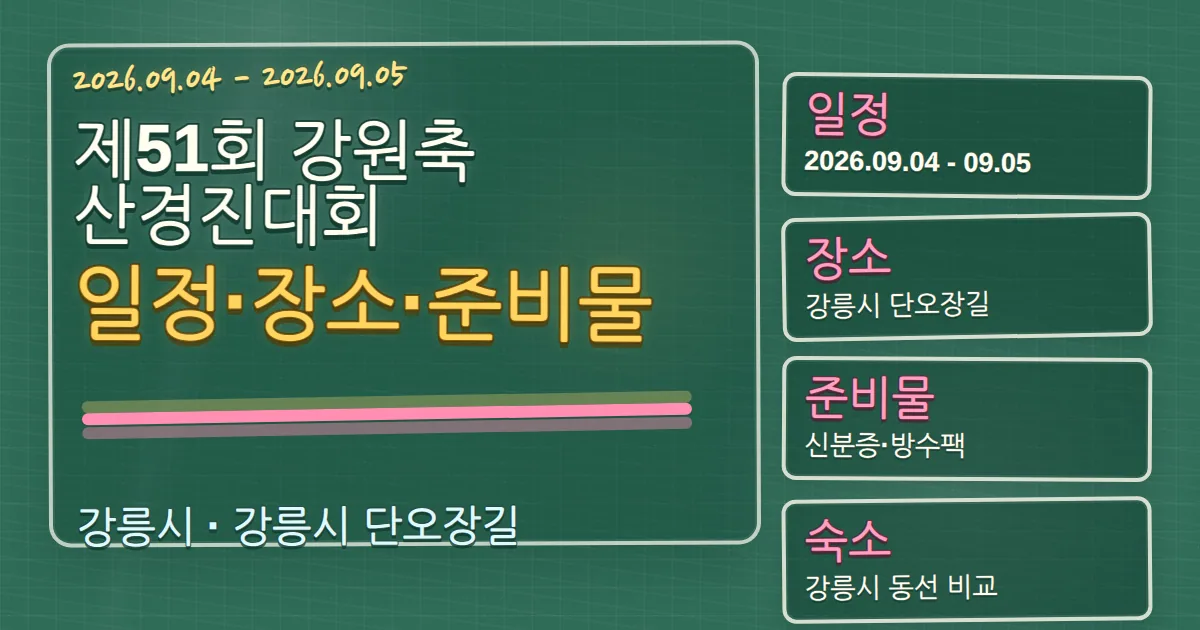 2026 제51회 강원축산경진대회 일정·장소·준비물과 강릉시 숙소 동선 칠판 판서형 대표 이미지