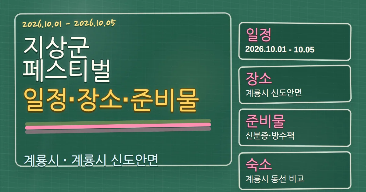 2026 지상군페스티벌 일정·장소·준비물, 계룡시 숙소 동선까지 칠판 판서형 대표 이미지