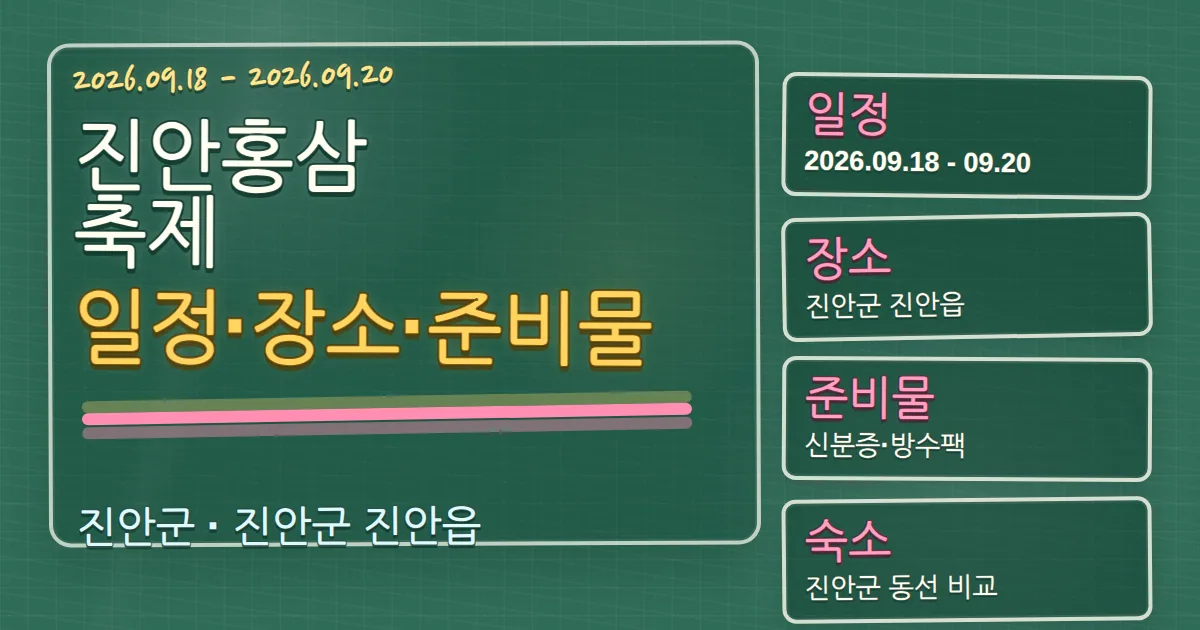 2026 진안홍삼축제 일정·장소·준비물과 진안군 숙소 동선 칠판 판서형 대표 이미지