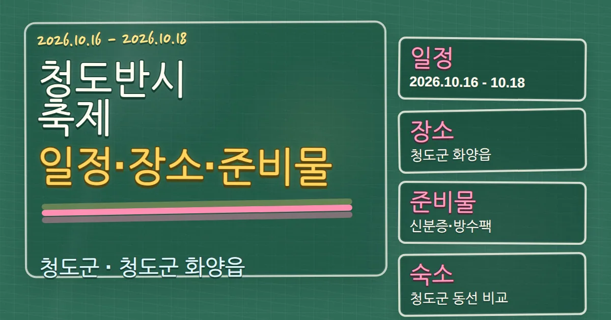 2026 청도반시축제 일정·장소·준비물과 숙소 동선 가이드 칠판 판서형 대표 이미지