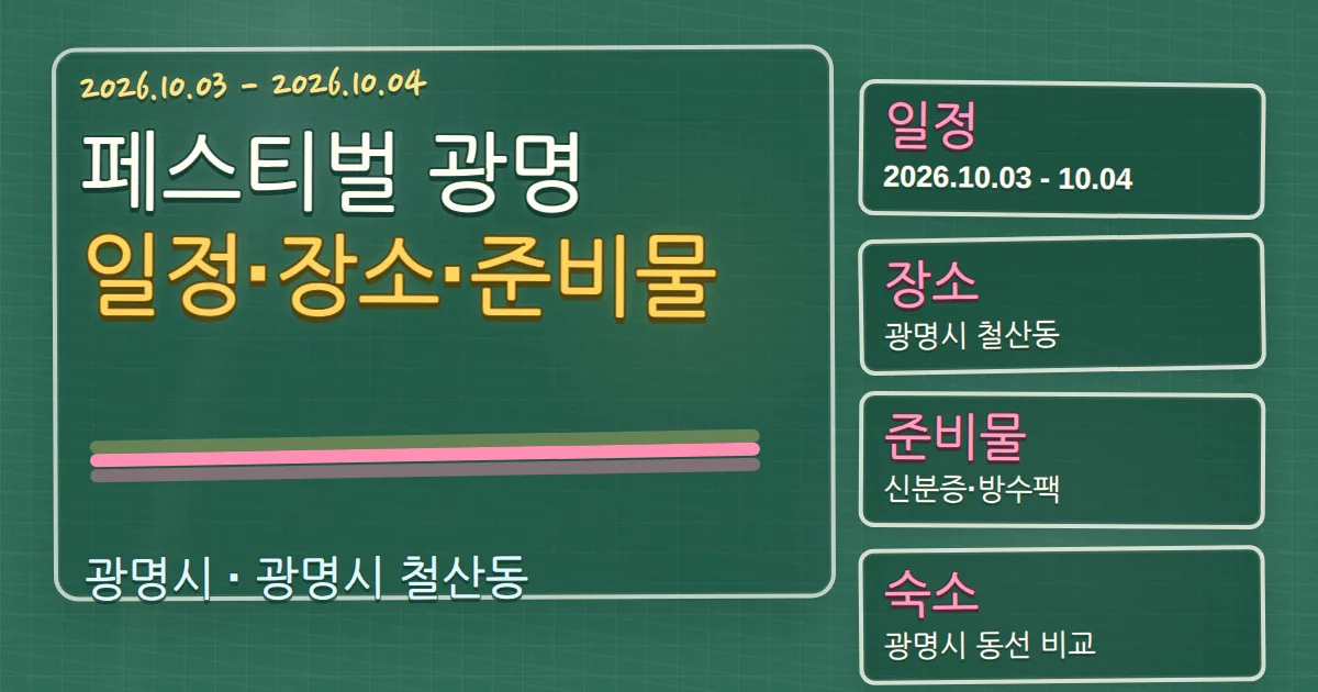 2026 페스티벌 광명 일정·장소·준비물과 숙소 동선 칠판 판서형 대표 이미지