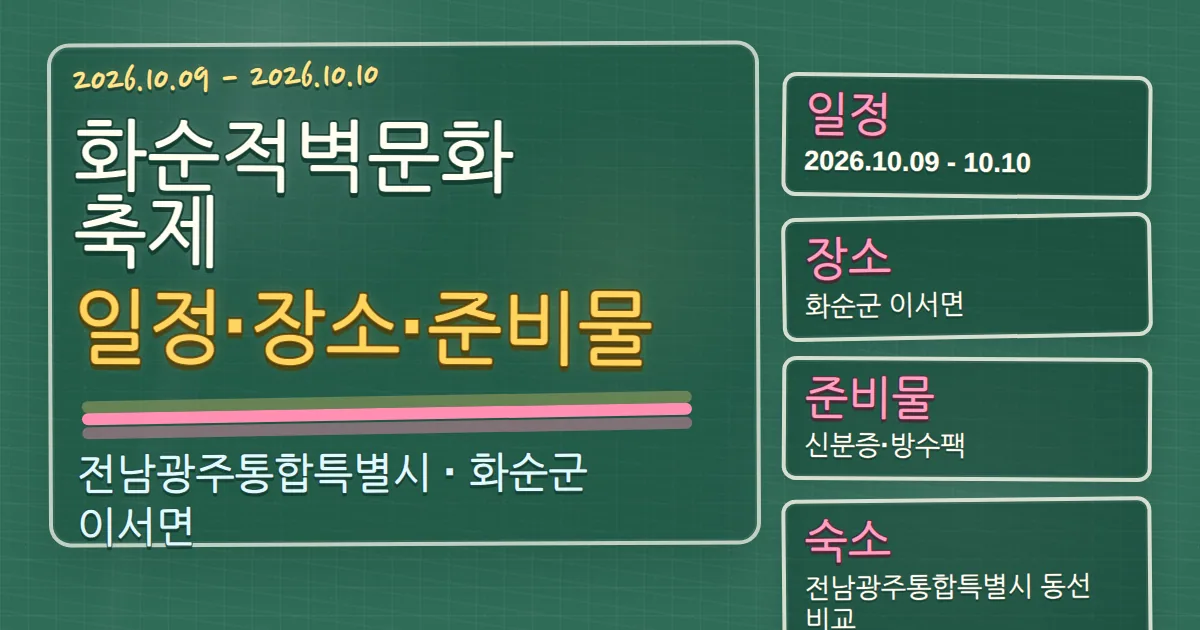 2026 화순적벽문화축제 일정·장소·준비물과 숙소 동선 칠판 판서형 대표 이미지
