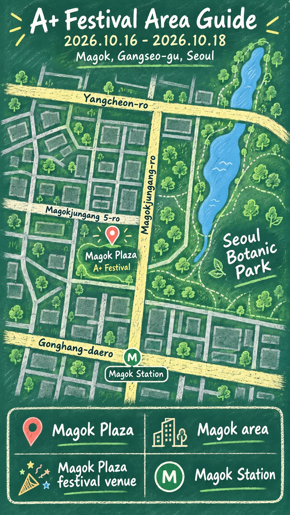 2026 A+ Festival in Seoul: Dates, Location, Access and Where to Stay English chalkboard map redrawn from the source map