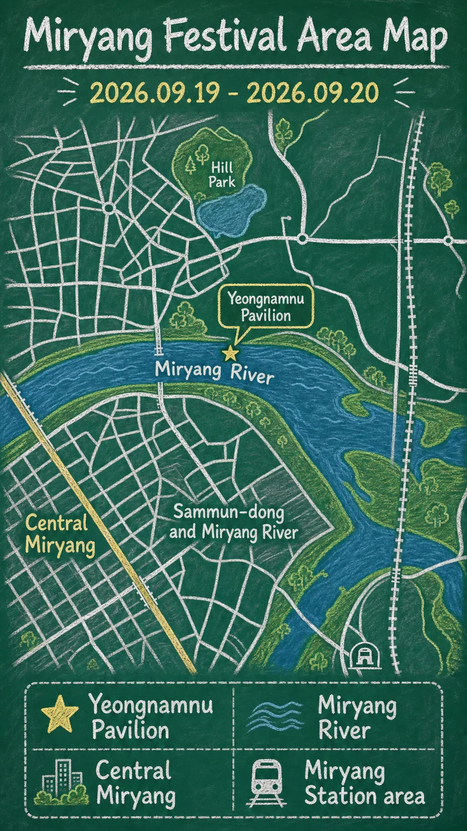 2026 Alien Festival in Miryang: Dates, Location, Family Tips and Where to Stay English chalkboard map redrawn from the source map
