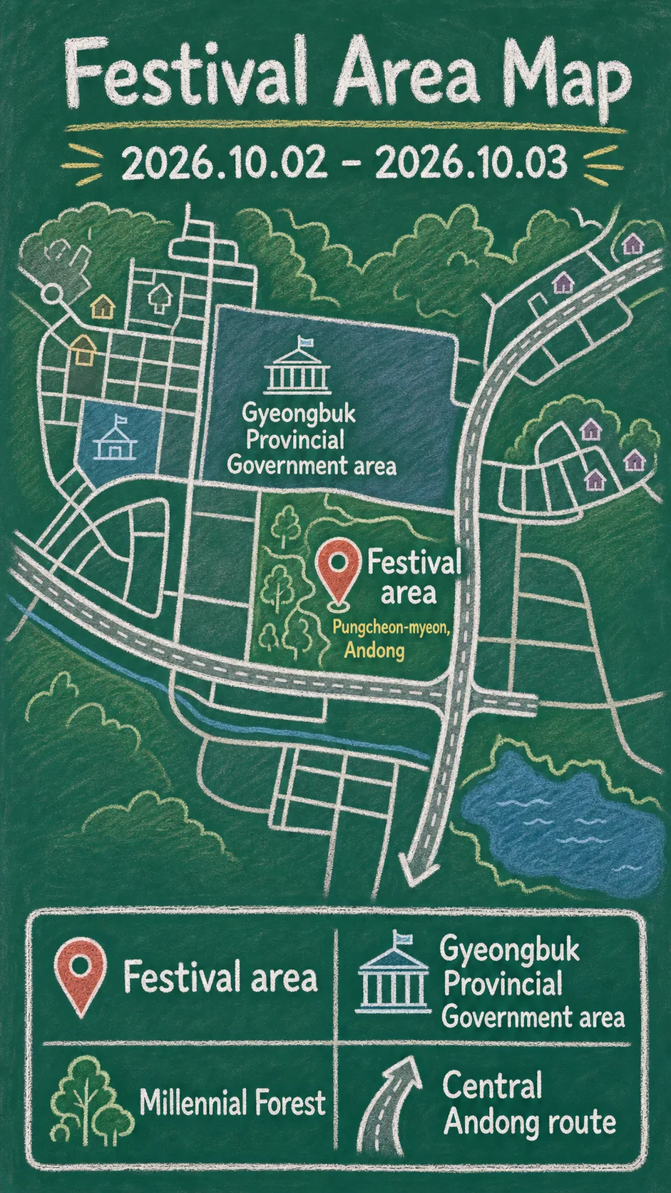 2026 Anadeurim Festival in Andong: Dates, Location, Family Tips, and Hotels English chalkboard map redrawn from the source map