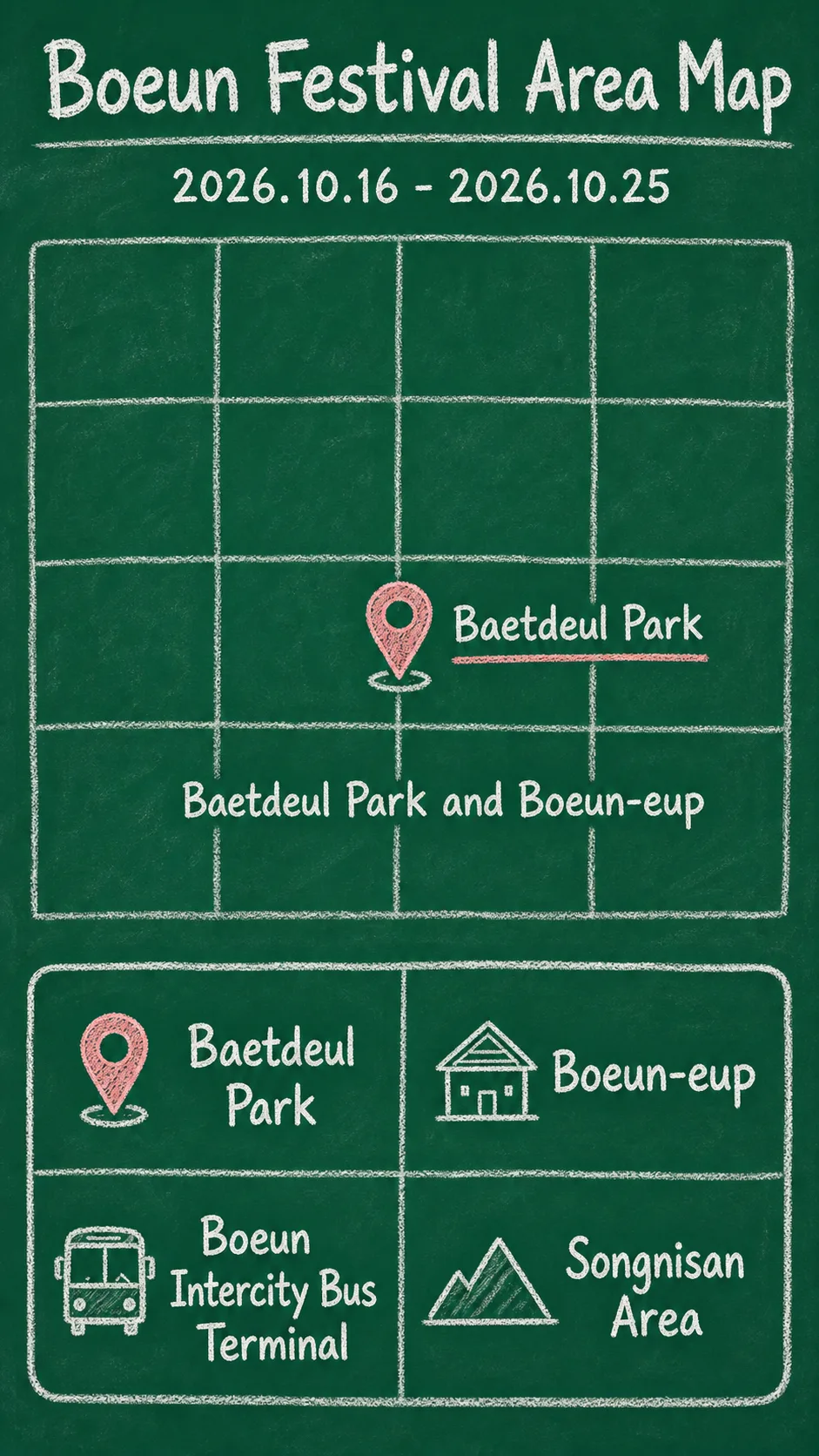 2026 Boeun Jujube Festival: Dates, Location, Packing Tips, and Where to Stay English chalkboard map redrawn from the source map