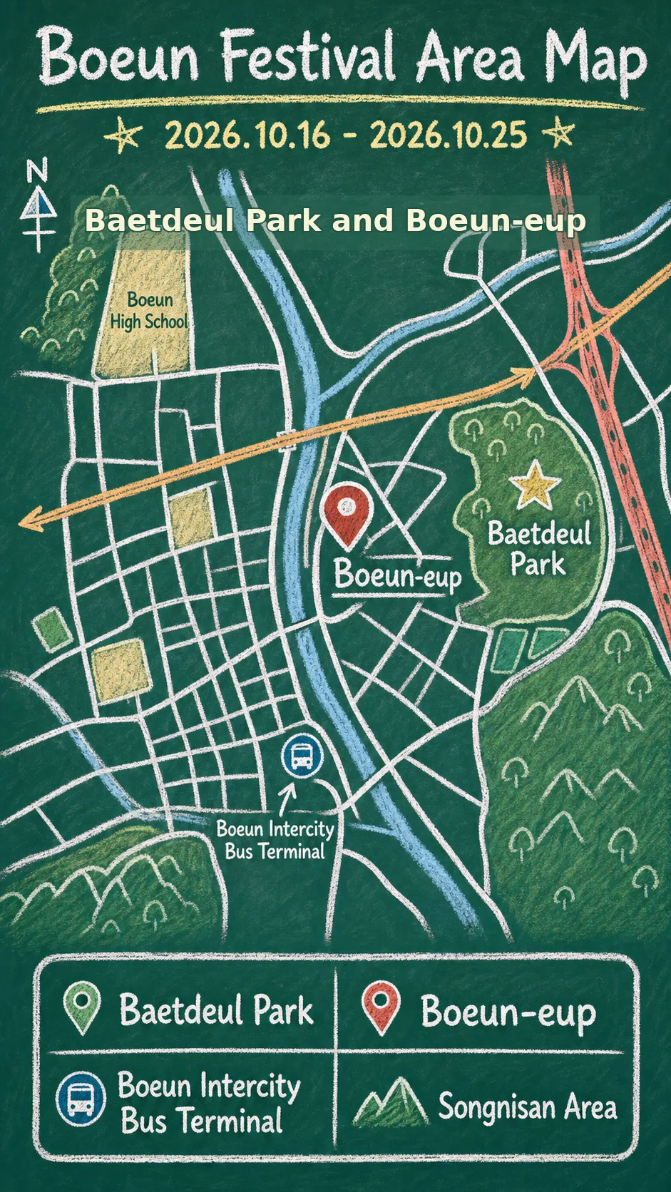 2026 Boeun Jujube Festival: Dates, Location, Packing Tips, and Where to Stay English chalkboard map redrawn from the source map