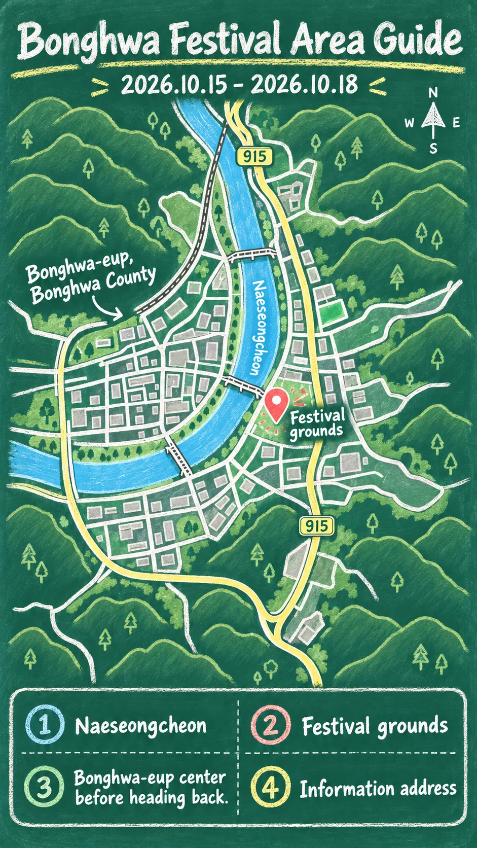 2026 Bonghwa Pine Mushroom Festival: Dates, Transport and Where to Stay English chalkboard map redrawn from the source map