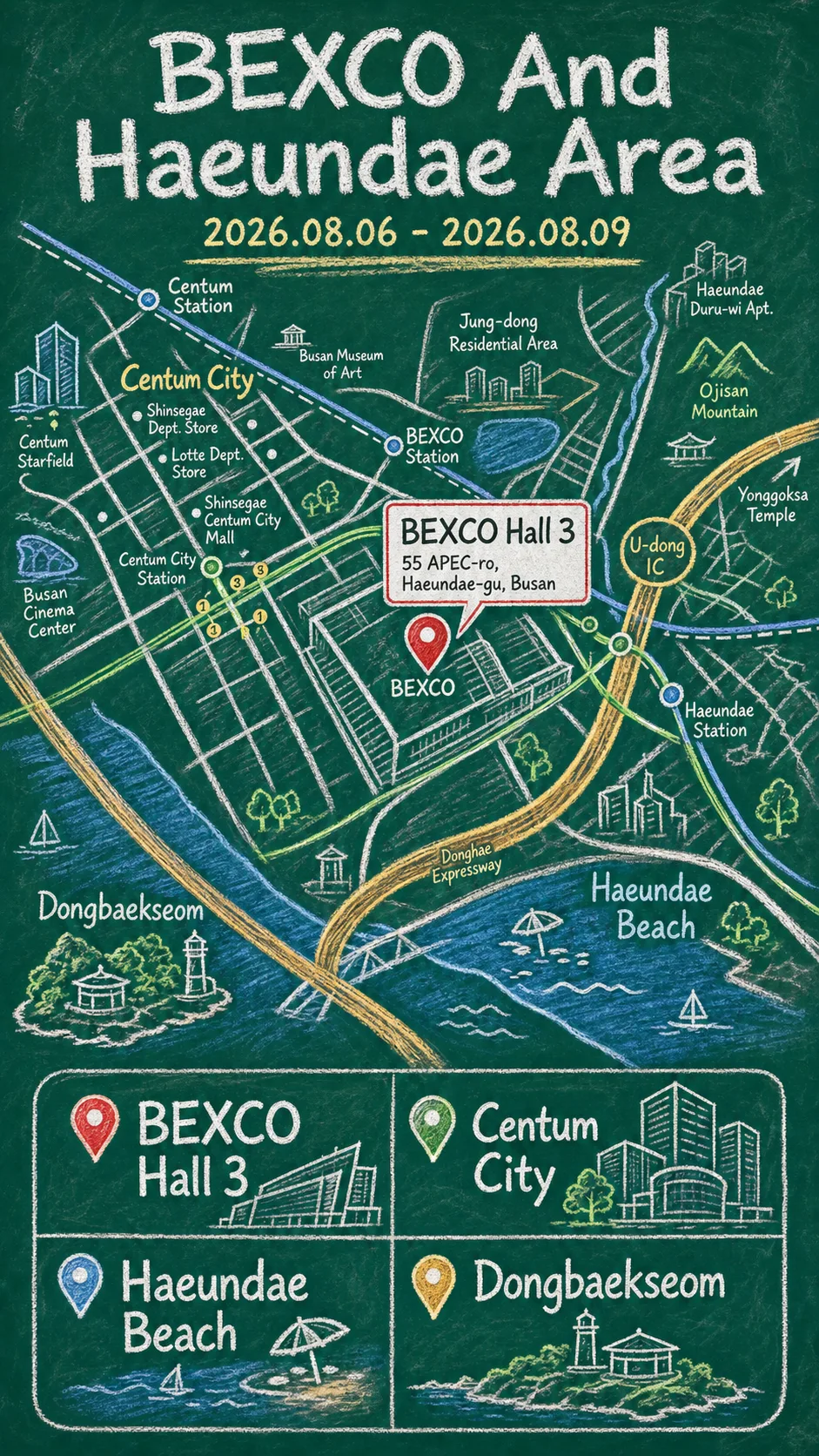 2026 Busan International Buddhist Expo: Dates, Venue, Travel Tips, and Where to Stay English chalkboard map redrawn from the source map