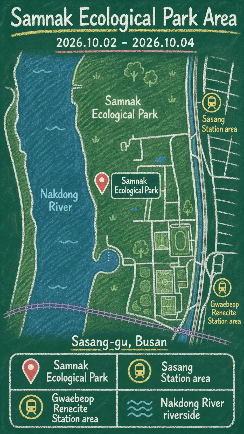 2026 Busan International Rock Festival: Dates, Venue, Packing Tips, and Where to Stay English chalkboard map redrawn from the source map