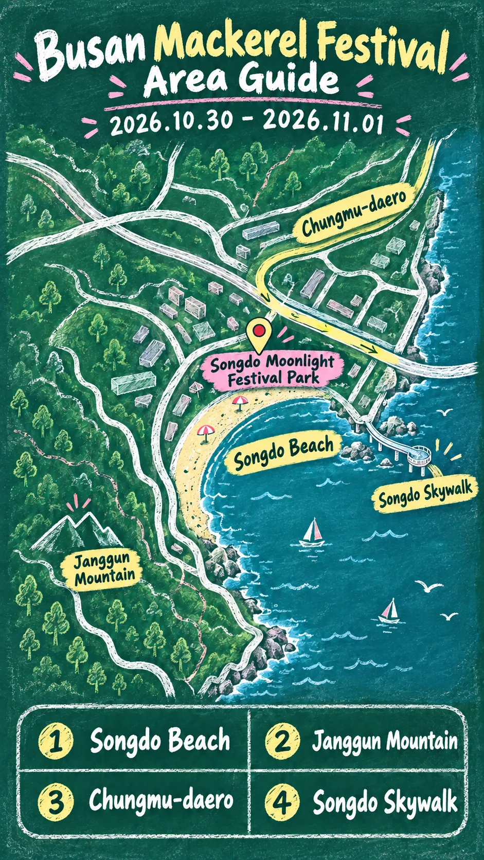 2026 Busan Mackerel Festival: Dates, Location and Where to Stay English chalkboard map redrawn from the source map