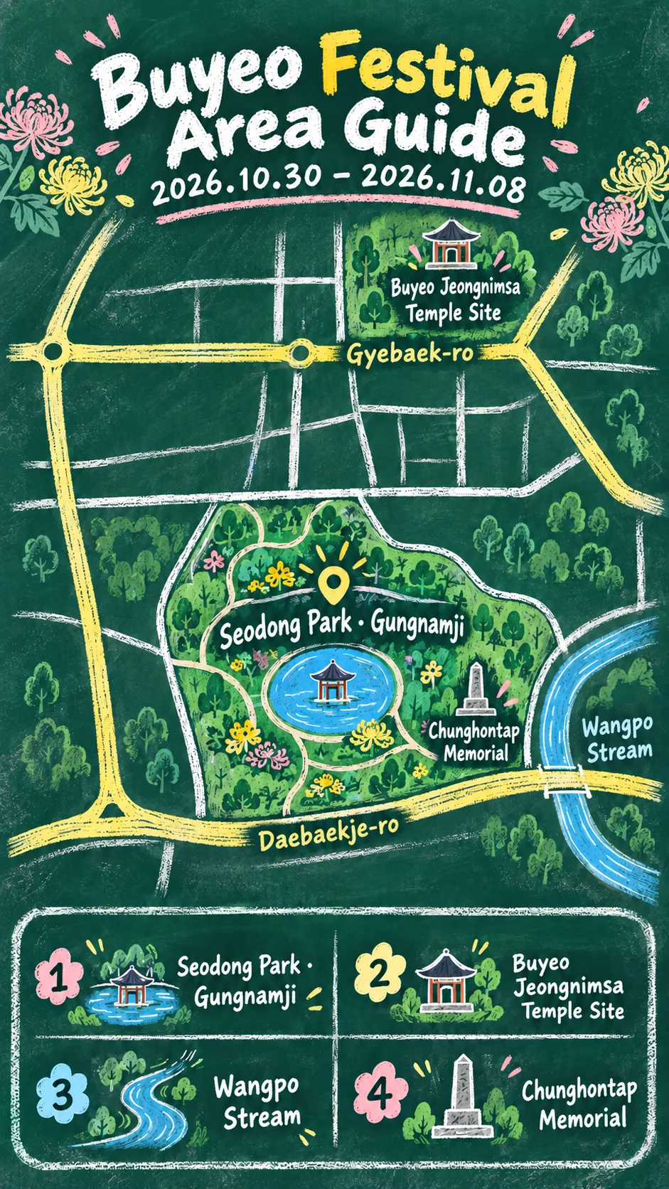 2026 Buyeo Chrysanthemum Festival: Dates, Location and Hotel Guide English chalkboard map redrawn from the source map