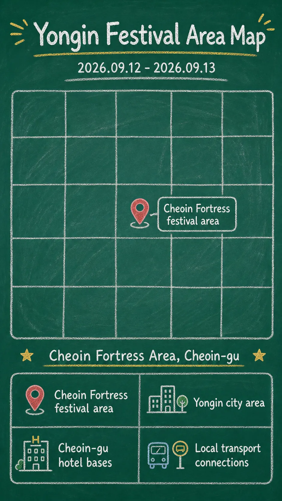 2026 Cheoinseong Cultural Festival: Dates, Travel Tips, and Where to Stay in Yongin English chalkboard map redrawn from the source map