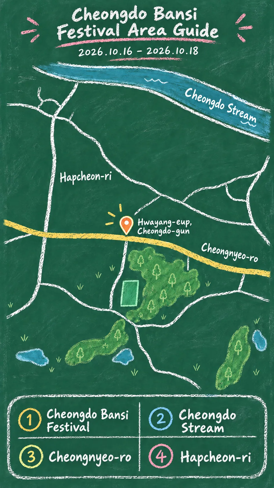 2026 Cheongdo Bansi Festival: Dates, Location, Packing Tips and Where to Stay English chalkboard map redrawn from the source map